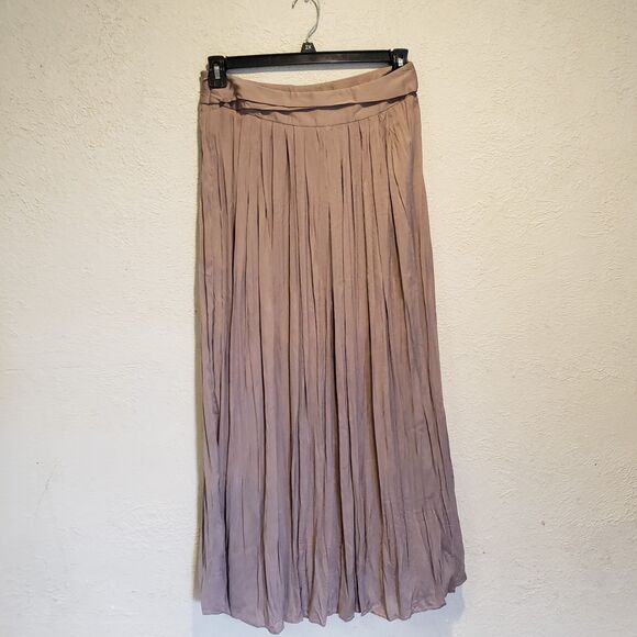 Womens Chicos Pleated Maxi Skirt  Tan Brown Silky Flowy Lined Size 0 NWT - Picture 5 of 8